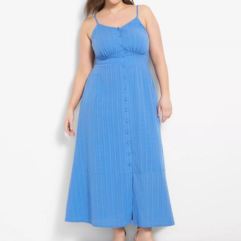 Lane Bryant Blue Ribbed Pleated Maxi Sundress